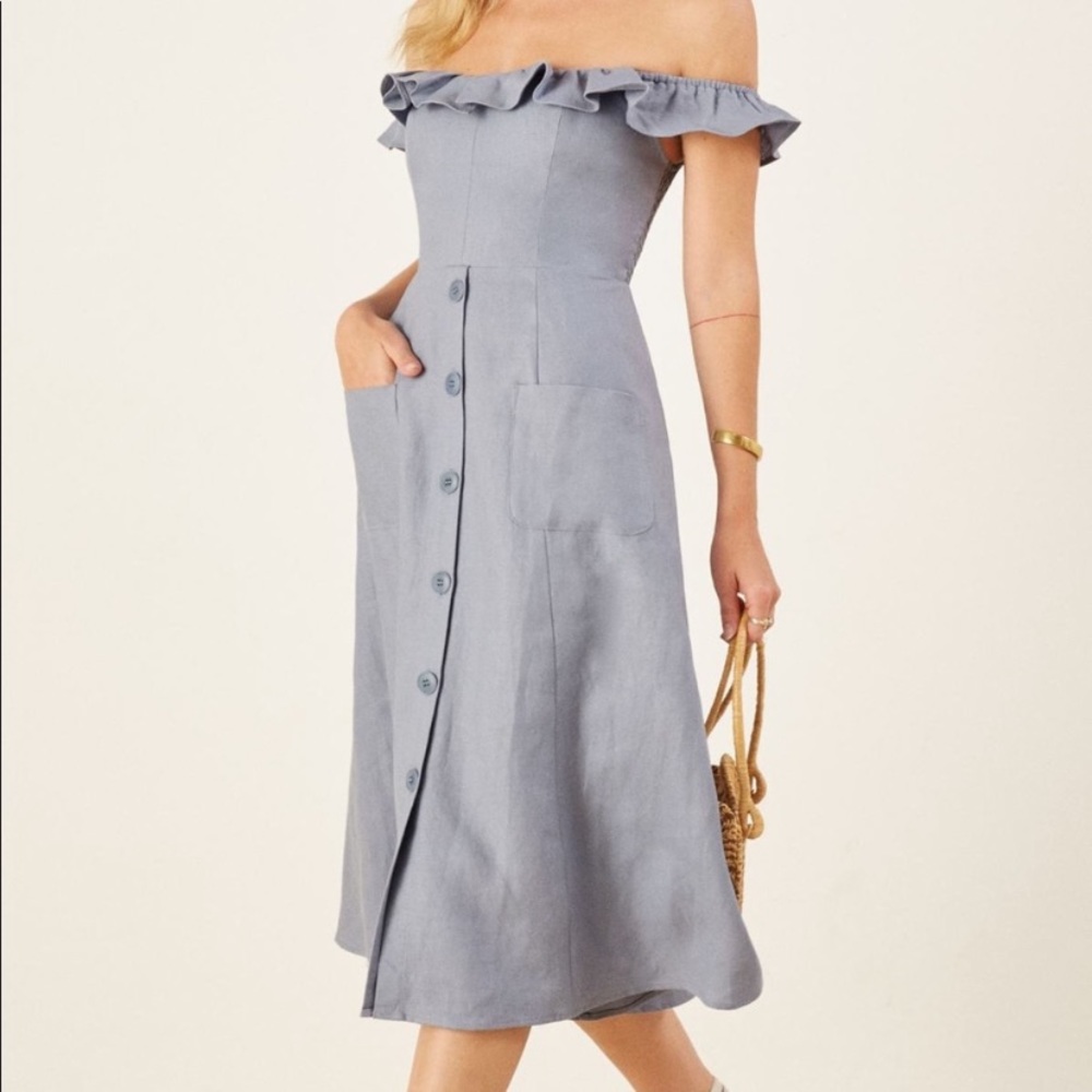Reformation Hattie Off The Shoulder Linen Dress
